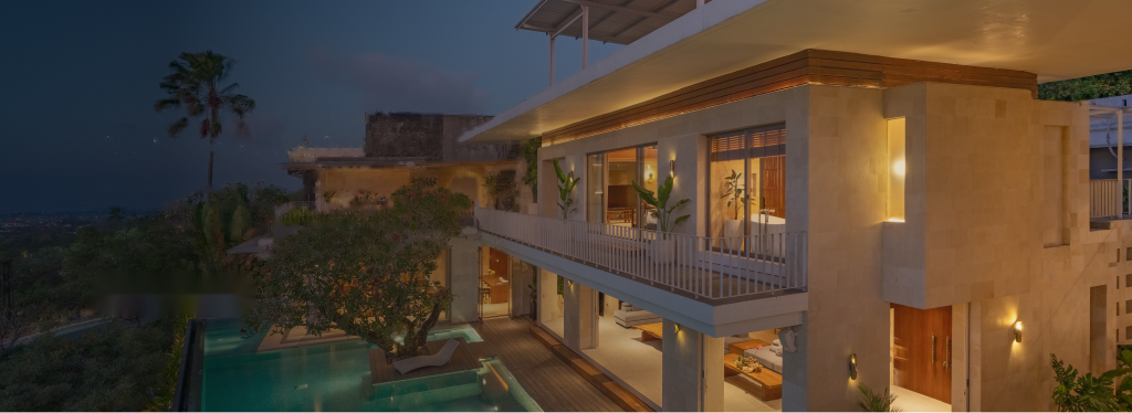 Uluviu Villa Illuminated Evening View